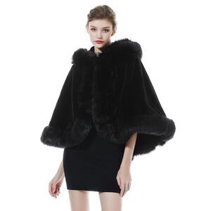 8556 Women Faux Fur Shawls Wraps Bridal Stoles Cloak Coat Trimmed